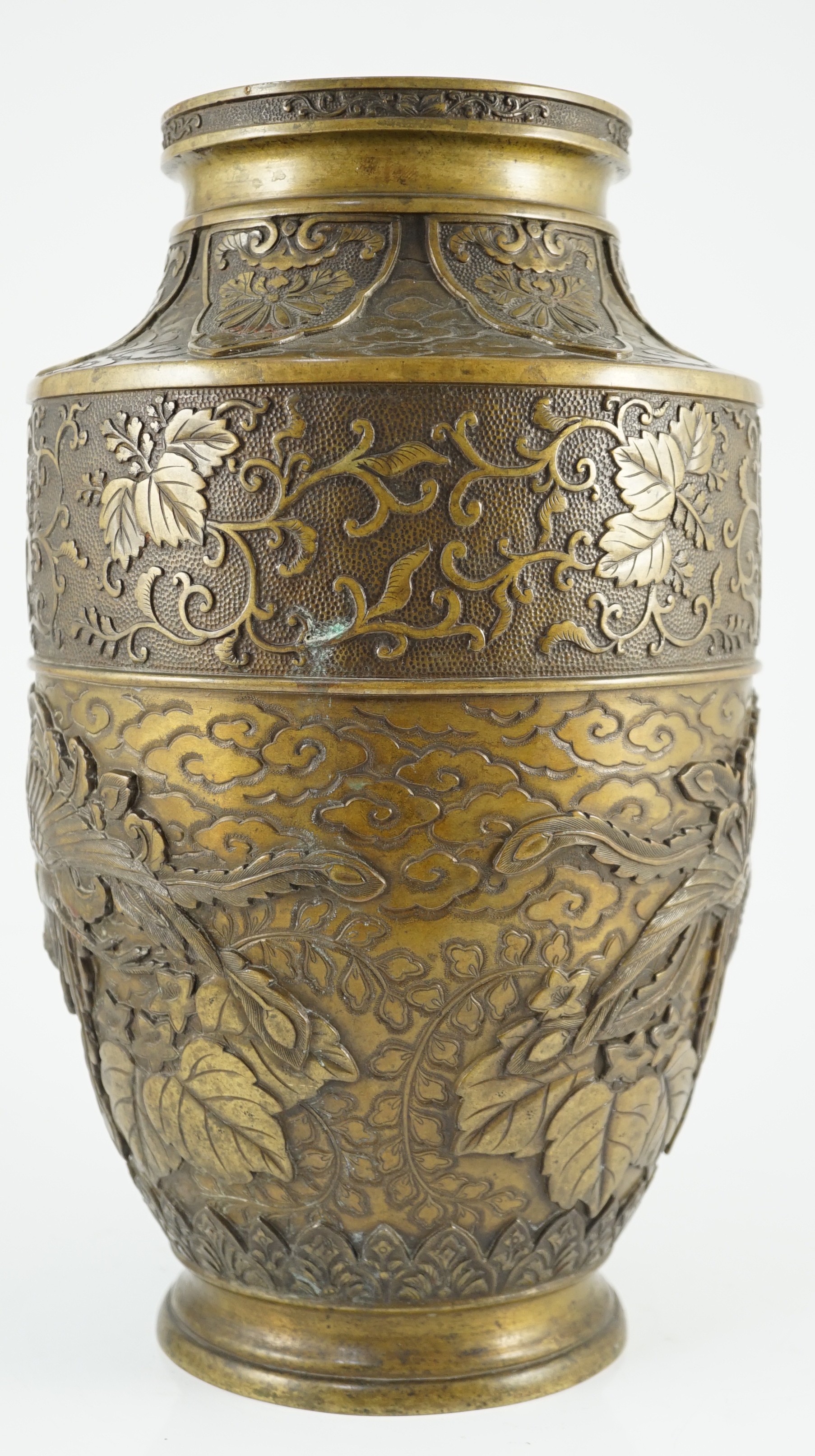 A Japanese bronze vase, Meiji period, 36.3cm high